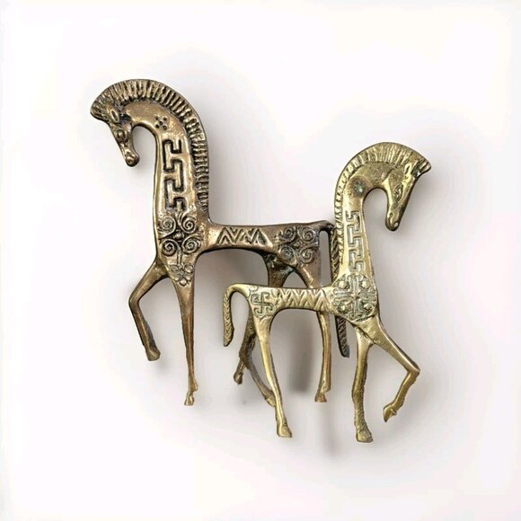 2 Etruscan Brass Horses Roman Mid Century Modern Greek Sculpture MCM Vintage - Picture 11 of 11